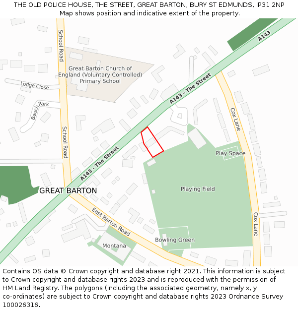 THE OLD POLICE HOUSE, THE STREET, GREAT BARTON, BURY ST EDMUNDS, IP31 2NP: Location map and indicative extent of plot