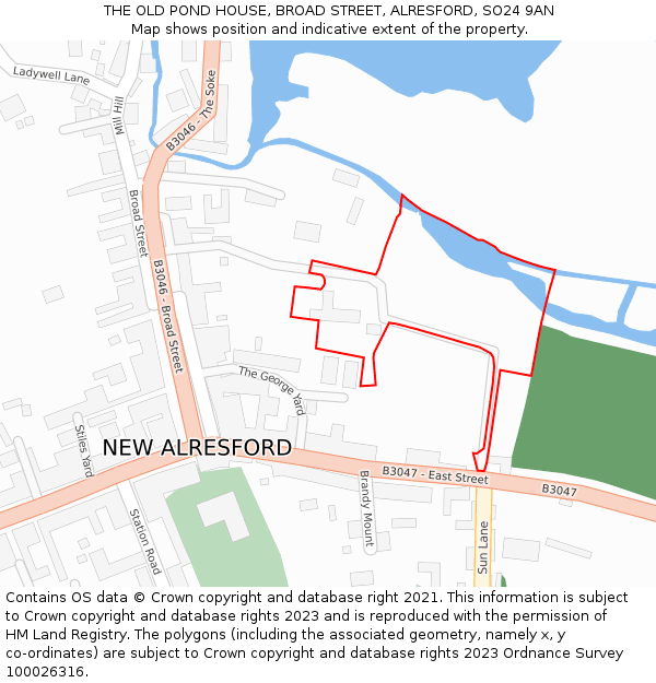 THE OLD POND HOUSE, BROAD STREET, ALRESFORD, SO24 9AN: Location map and indicative extent of plot