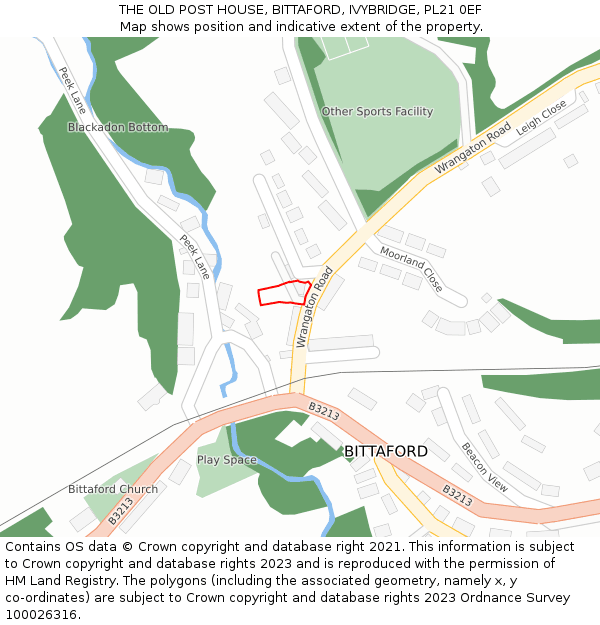 THE OLD POST HOUSE, BITTAFORD, IVYBRIDGE, PL21 0EF: Location map and indicative extent of plot