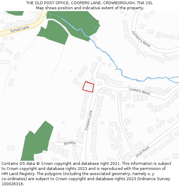 THE OLD POST OFFICE, COOPERS LANE, CROWBOROUGH, TN6 1SL: Location map and indicative extent of plot