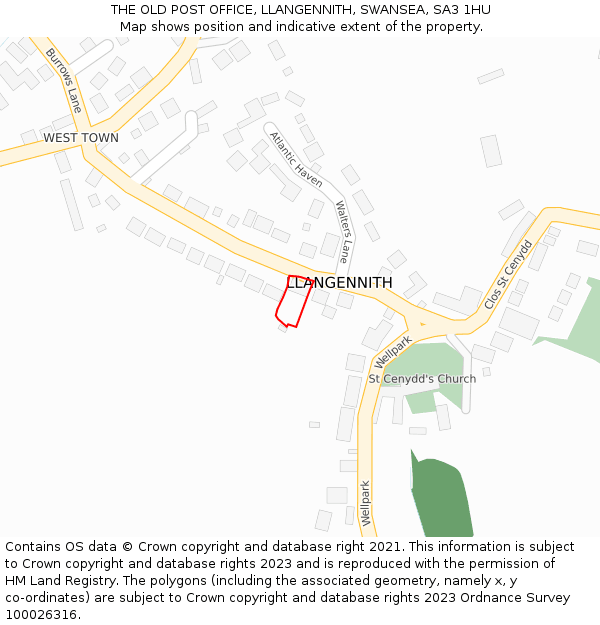 THE OLD POST OFFICE, LLANGENNITH, SWANSEA, SA3 1HU: Location map and indicative extent of plot