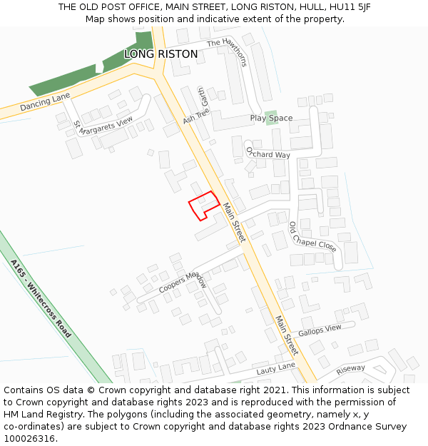 THE OLD POST OFFICE, MAIN STREET, LONG RISTON, HULL, HU11 5JF: Location map and indicative extent of plot