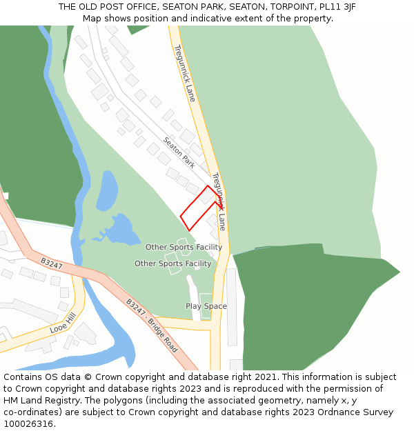 THE OLD POST OFFICE, SEATON PARK, SEATON, TORPOINT, PL11 3JF: Location map and indicative extent of plot