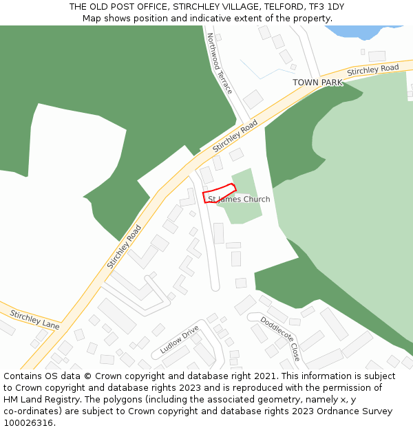 THE OLD POST OFFICE, STIRCHLEY VILLAGE, TELFORD, TF3 1DY: Location map and indicative extent of plot