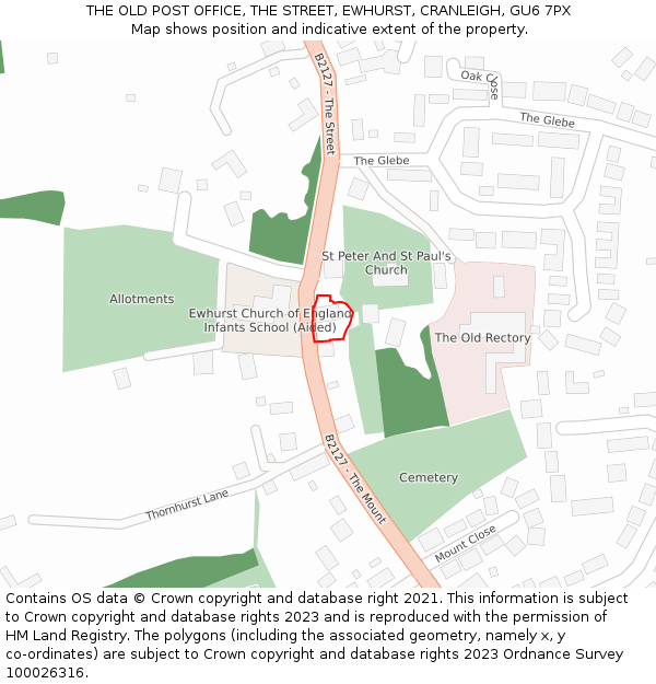 THE OLD POST OFFICE, THE STREET, EWHURST, CRANLEIGH, GU6 7PX: Location map and indicative extent of plot