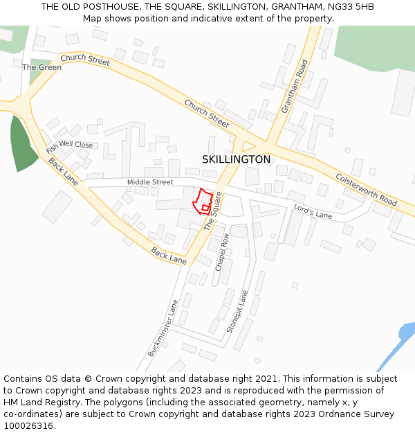 THE OLD POSTHOUSE, THE SQUARE, SKILLINGTON, GRANTHAM, NG33 5HB: Location map and indicative extent of plot