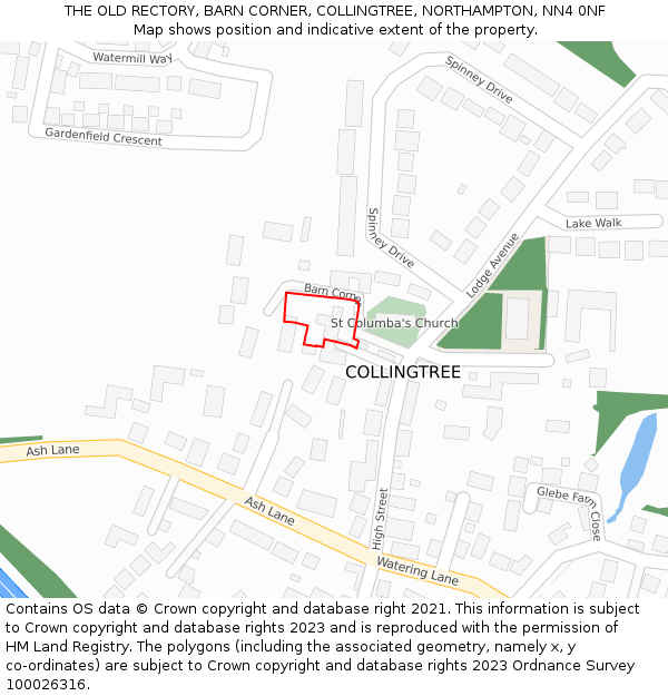 THE OLD RECTORY, BARN CORNER, COLLINGTREE, NORTHAMPTON, NN4 0NF: Location map and indicative extent of plot