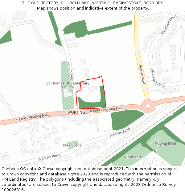 THE OLD RECTORY, CHURCH LANE, WORTING, BASINGSTOKE, RG23 8PX: Location map and indicative extent of plot