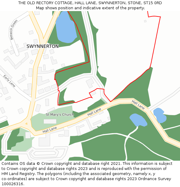 THE OLD RECTORY COTTAGE, HALL LANE, SWYNNERTON, STONE, ST15 0RD: Location map and indicative extent of plot