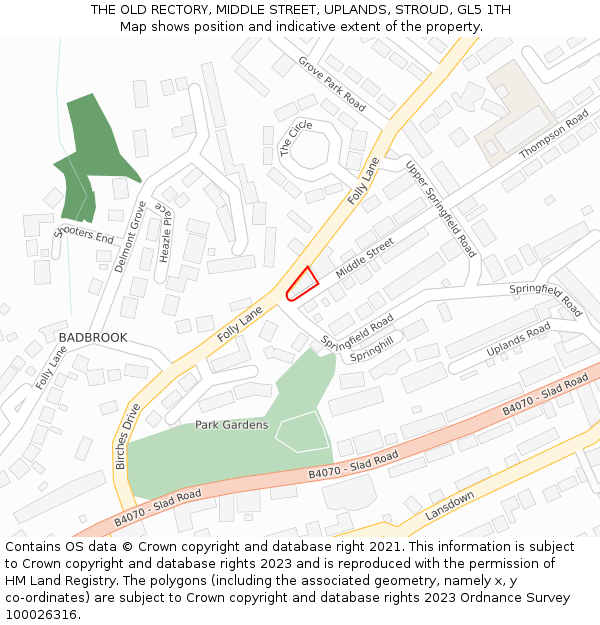 THE OLD RECTORY, MIDDLE STREET, UPLANDS, STROUD, GL5 1TH: Location map and indicative extent of plot