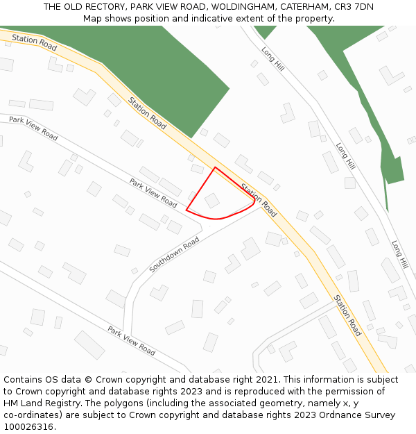 THE OLD RECTORY, PARK VIEW ROAD, WOLDINGHAM, CATERHAM, CR3 7DN: Location map and indicative extent of plot