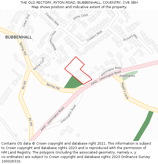 THE OLD RECTORY, RYTON ROAD, BUBBENHALL, COVENTRY, CV8 3BH: Location map and indicative extent of plot