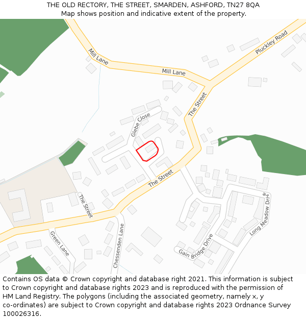 THE OLD RECTORY, THE STREET, SMARDEN, ASHFORD, TN27 8QA: Location map and indicative extent of plot