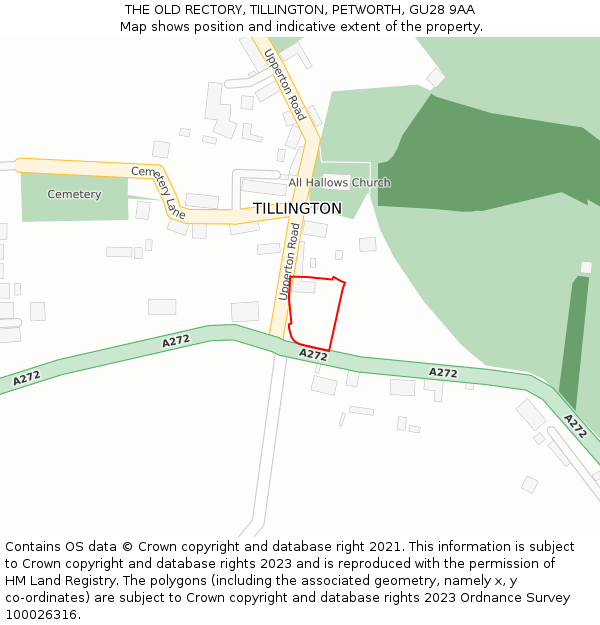 THE OLD RECTORY, TILLINGTON, PETWORTH, GU28 9AA: Location map and indicative extent of plot