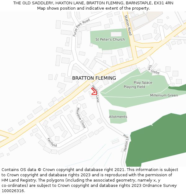 THE OLD SADDLERY, HAXTON LANE, BRATTON FLEMING, BARNSTAPLE, EX31 4RN: Location map and indicative extent of plot