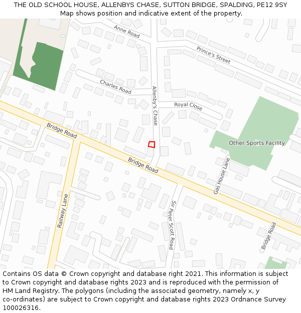 THE OLD SCHOOL HOUSE, ALLENBYS CHASE, SUTTON BRIDGE, SPALDING, PE12 9SY: Location map and indicative extent of plot