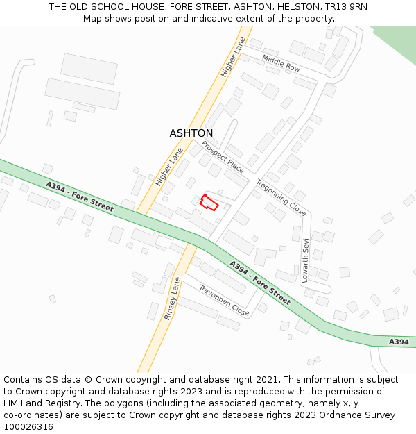 THE OLD SCHOOL HOUSE, FORE STREET, ASHTON, HELSTON, TR13 9RN: Location map and indicative extent of plot