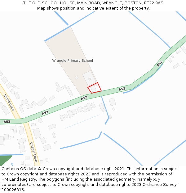 THE OLD SCHOOL HOUSE, MAIN ROAD, WRANGLE, BOSTON, PE22 9AS: Location map and indicative extent of plot