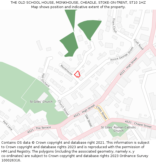 THE OLD SCHOOL HOUSE, MONKHOUSE, CHEADLE, STOKE-ON-TRENT, ST10 1HZ: Location map and indicative extent of plot