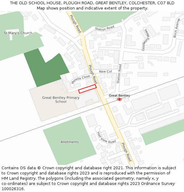 THE OLD SCHOOL HOUSE, PLOUGH ROAD, GREAT BENTLEY, COLCHESTER, CO7 8LD: Location map and indicative extent of plot