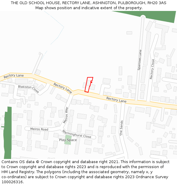 THE OLD SCHOOL HOUSE, RECTORY LANE, ASHINGTON, PULBOROUGH, RH20 3AS: Location map and indicative extent of plot