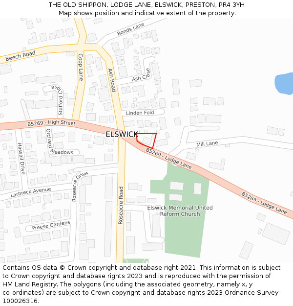 THE OLD SHIPPON, LODGE LANE, ELSWICK, PRESTON, PR4 3YH: Location map and indicative extent of plot