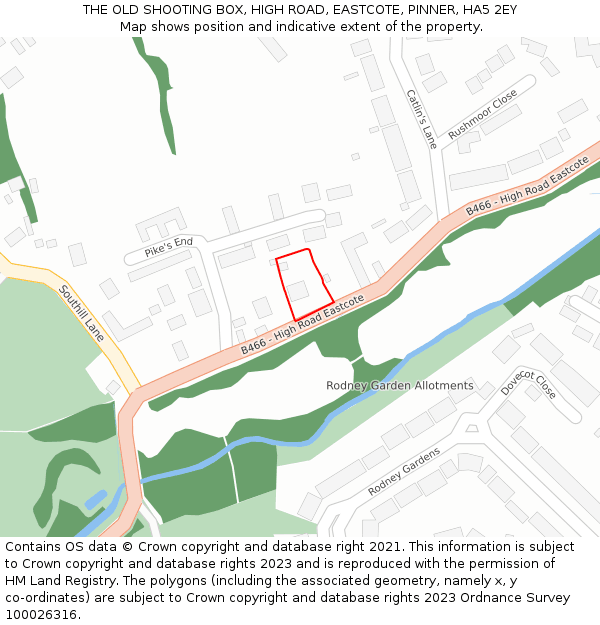 THE OLD SHOOTING BOX, HIGH ROAD, EASTCOTE, PINNER, HA5 2EY: Location map and indicative extent of plot