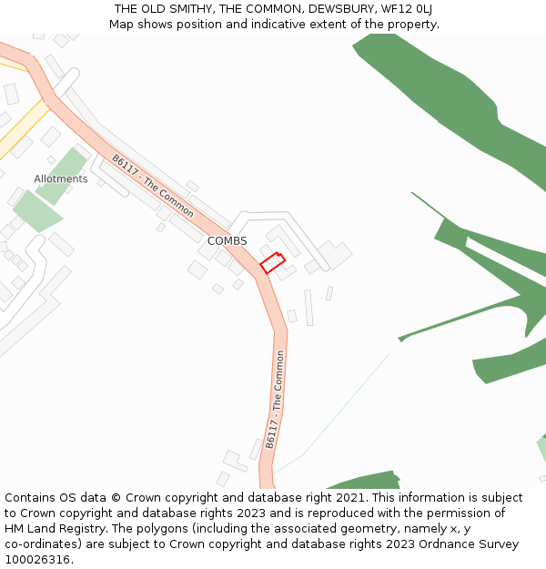THE OLD SMITHY, THE COMMON, DEWSBURY, WF12 0LJ: Location map and indicative extent of plot