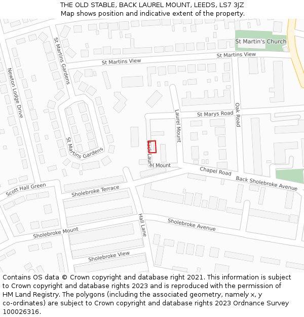 THE OLD STABLE, BACK LAUREL MOUNT, LEEDS, LS7 3JZ: Location map and indicative extent of plot