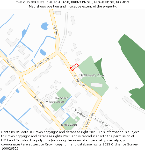 THE OLD STABLES, CHURCH LANE, BRENT KNOLL, HIGHBRIDGE, TA9 4DG: Location map and indicative extent of plot