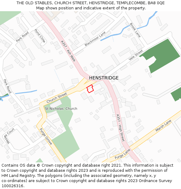 THE OLD STABLES, CHURCH STREET, HENSTRIDGE, TEMPLECOMBE, BA8 0QE: Location map and indicative extent of plot