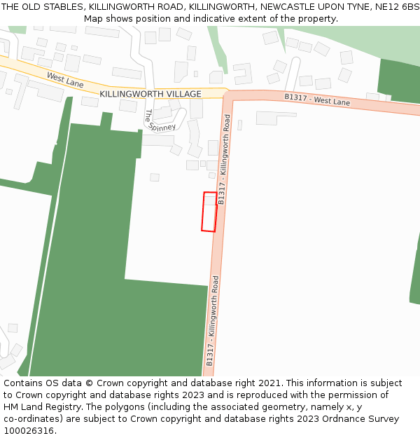 THE OLD STABLES, KILLINGWORTH ROAD, KILLINGWORTH, NEWCASTLE UPON TYNE, NE12 6BS: Location map and indicative extent of plot