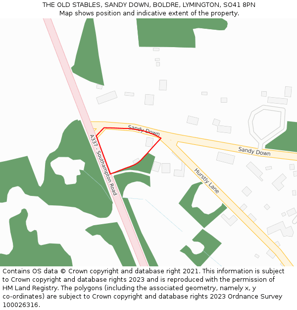 THE OLD STABLES, SANDY DOWN, BOLDRE, LYMINGTON, SO41 8PN: Location map and indicative extent of plot