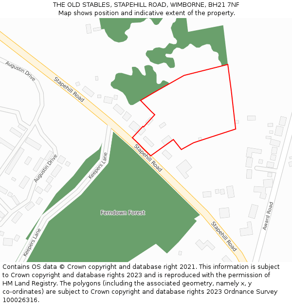 THE OLD STABLES, STAPEHILL ROAD, WIMBORNE, BH21 7NF: Location map and indicative extent of plot