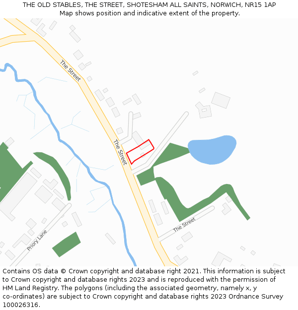 THE OLD STABLES, THE STREET, SHOTESHAM ALL SAINTS, NORWICH, NR15 1AP: Location map and indicative extent of plot