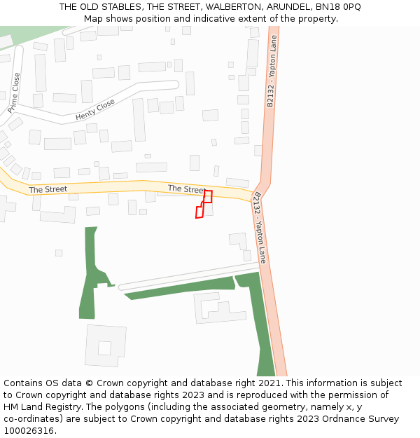 THE OLD STABLES, THE STREET, WALBERTON, ARUNDEL, BN18 0PQ: Location map and indicative extent of plot