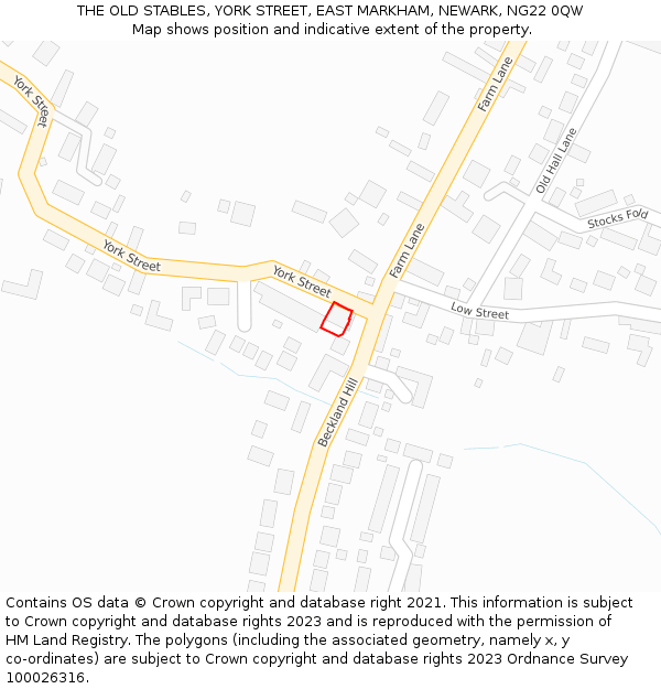 THE OLD STABLES, YORK STREET, EAST MARKHAM, NEWARK, NG22 0QW: Location map and indicative extent of plot