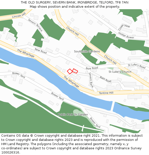 THE OLD SURGERY, SEVERN BANK, IRONBRIDGE, TELFORD, TF8 7AN: Location map and indicative extent of plot