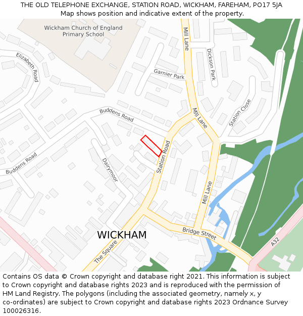 THE OLD TELEPHONE EXCHANGE, STATION ROAD, WICKHAM, FAREHAM, PO17 5JA: Location map and indicative extent of plot