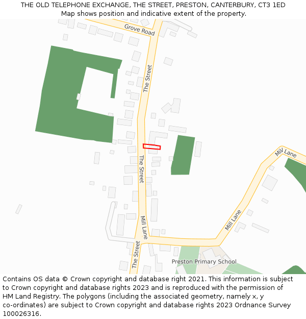 THE OLD TELEPHONE EXCHANGE, THE STREET, PRESTON, CANTERBURY, CT3 1ED: Location map and indicative extent of plot