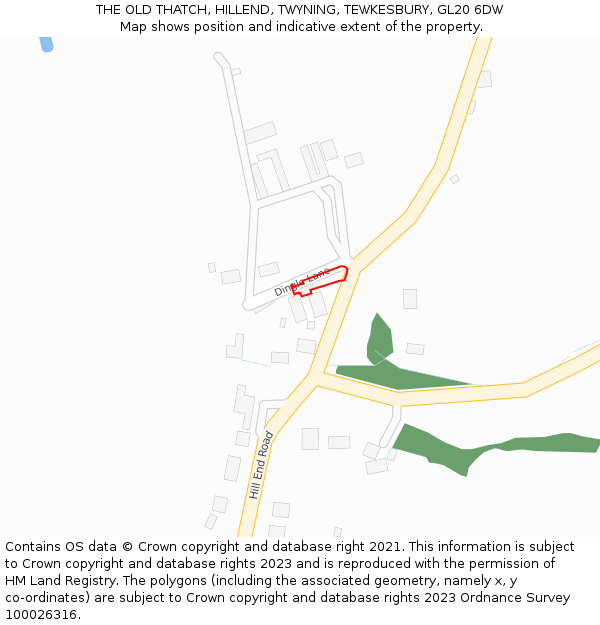 THE OLD THATCH, HILLEND, TWYNING, TEWKESBURY, GL20 6DW: Location map and indicative extent of plot