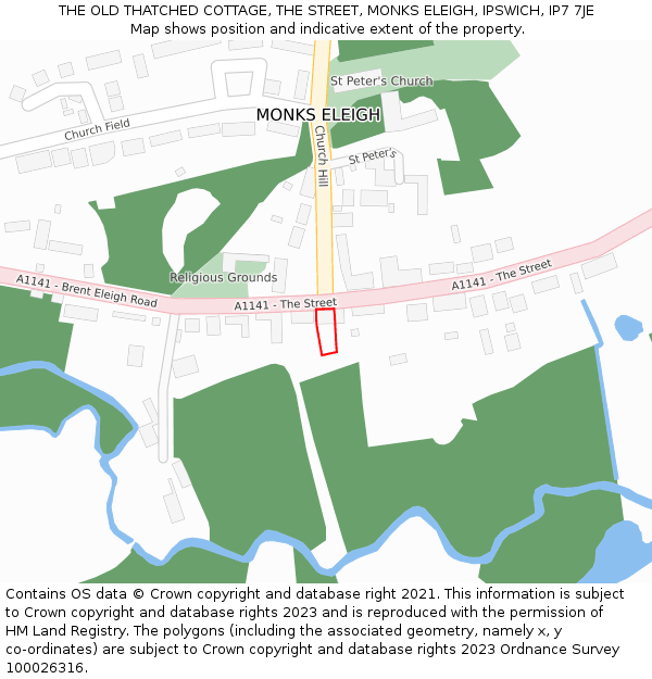 THE OLD THATCHED COTTAGE, THE STREET, MONKS ELEIGH, IPSWICH, IP7 7JE: Location map and indicative extent of plot