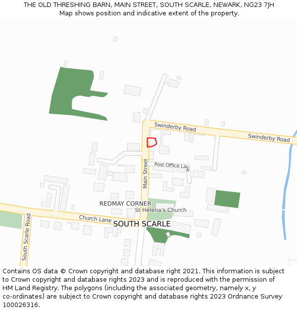 THE OLD THRESHING BARN, MAIN STREET, SOUTH SCARLE, NEWARK, NG23 7JH: Location map and indicative extent of plot