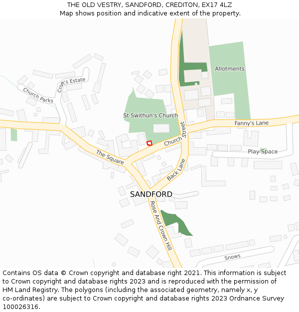 THE OLD VESTRY, SANDFORD, CREDITON, EX17 4LZ: Location map and indicative extent of plot