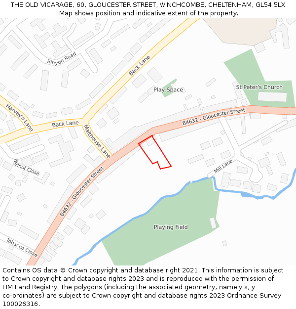 THE OLD VICARAGE, 60, GLOUCESTER STREET, WINCHCOMBE, CHELTENHAM, GL54 5LX: Location map and indicative extent of plot