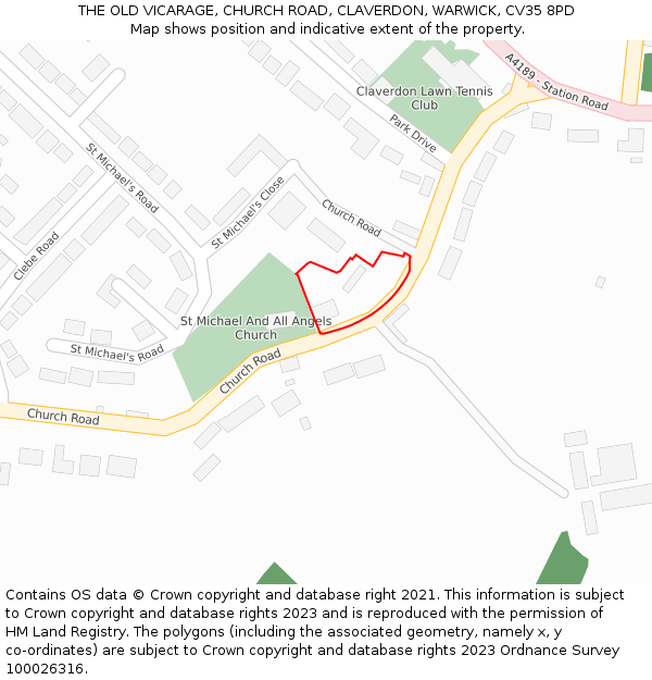 THE OLD VICARAGE, CHURCH ROAD, CLAVERDON, WARWICK, CV35 8PD: Location map and indicative extent of plot