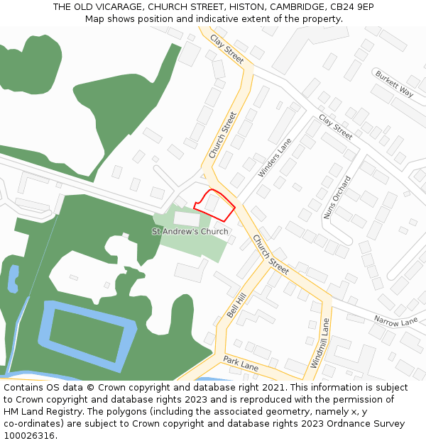 THE OLD VICARAGE, CHURCH STREET, HISTON, CAMBRIDGE, CB24 9EP: Location map and indicative extent of plot