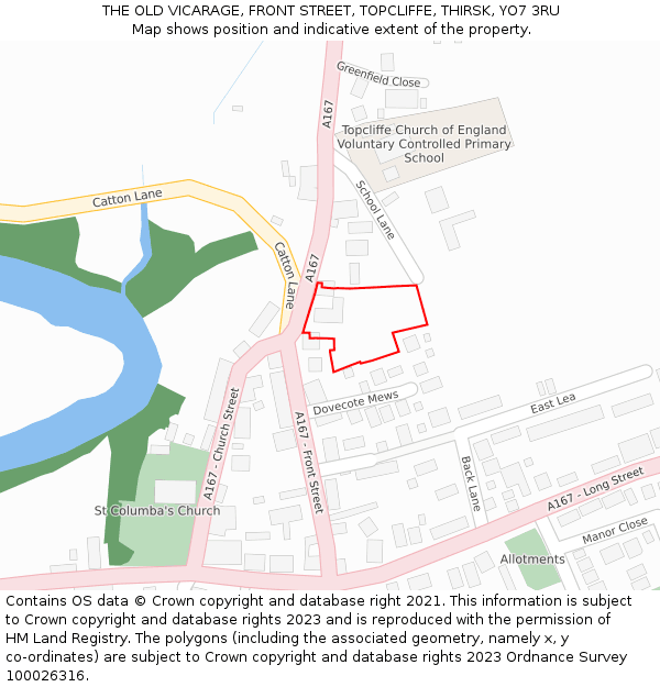THE OLD VICARAGE, FRONT STREET, TOPCLIFFE, THIRSK, YO7 3RU: Location map and indicative extent of plot