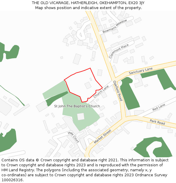 THE OLD VICARAGE, HATHERLEIGH, OKEHAMPTON, EX20 3JY: Location map and indicative extent of plot