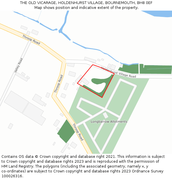 THE OLD VICARAGE, HOLDENHURST VILLAGE, BOURNEMOUTH, BH8 0EF: Location map and indicative extent of plot